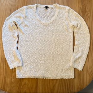 Talbots White Cotton Textured V-Neck Sweater